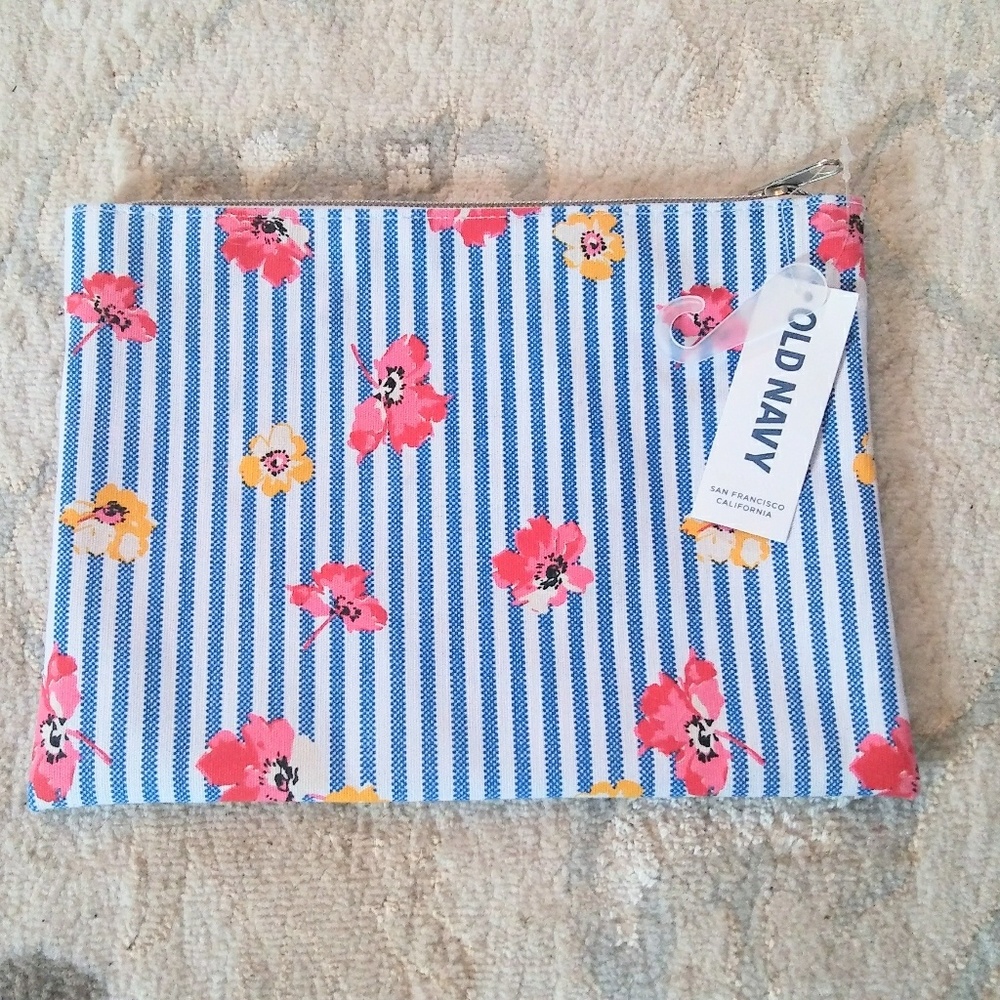 Striped Floral Zipper Pouch